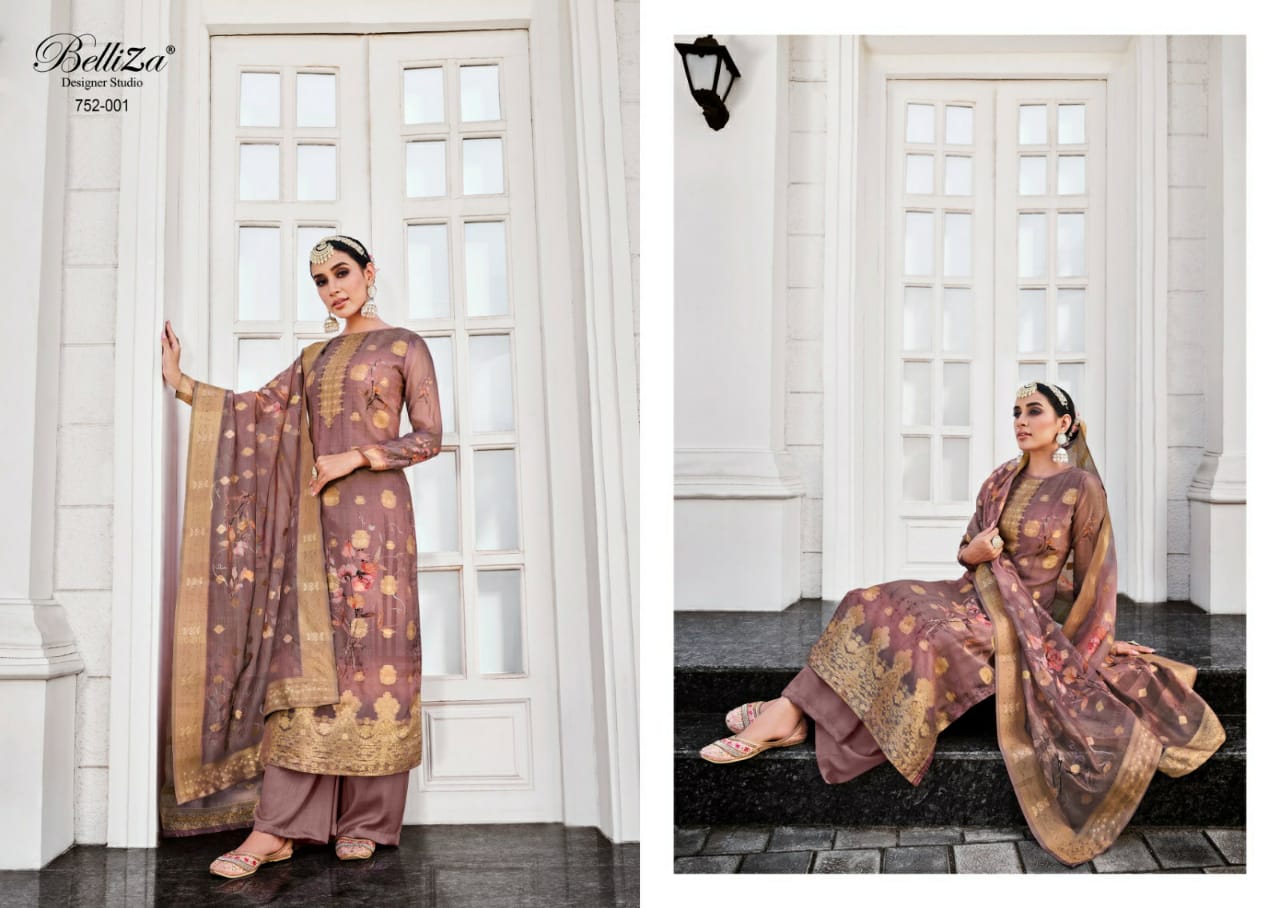 Shahinoor By Belliza Organza Printed Dress Material Catalog